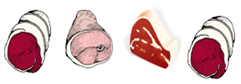 Illustration showing 4 large cut meat samples provided for testing.